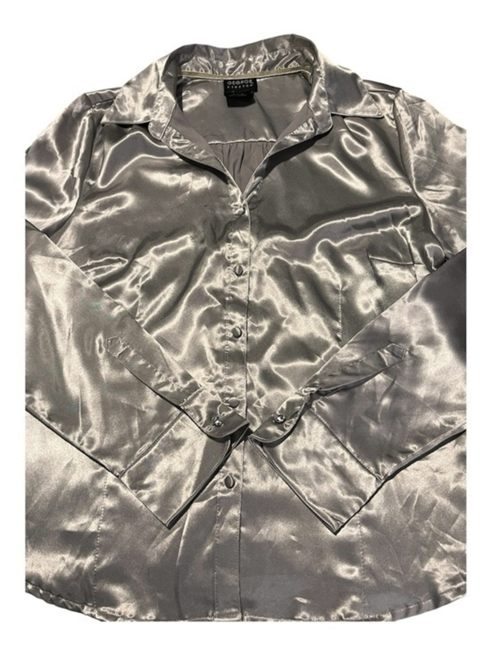 George Silver Satin Button-Up Blouse